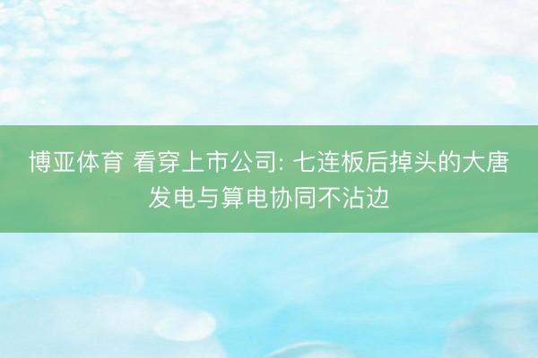 博亚体育 看穿上市公司: 七连板后掉头的大唐发电与算电协同不沾边
