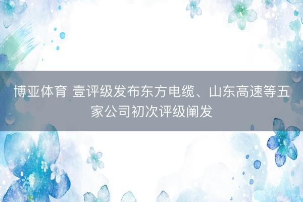 博亚体育 壹评级发布东方电缆、山东高速等五家公司初次评级阐发
