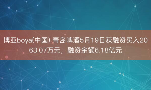 博亚boya(中国) 青岛啤酒5月19日获融资买入2063.07万元，融资余额6.18亿元