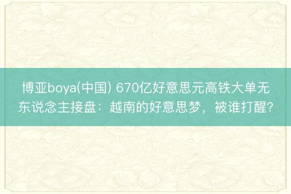 博亚boya(中国) 670亿好意思元高铁大单无东说念主接盘：越南的好意思梦，被谁打醒？